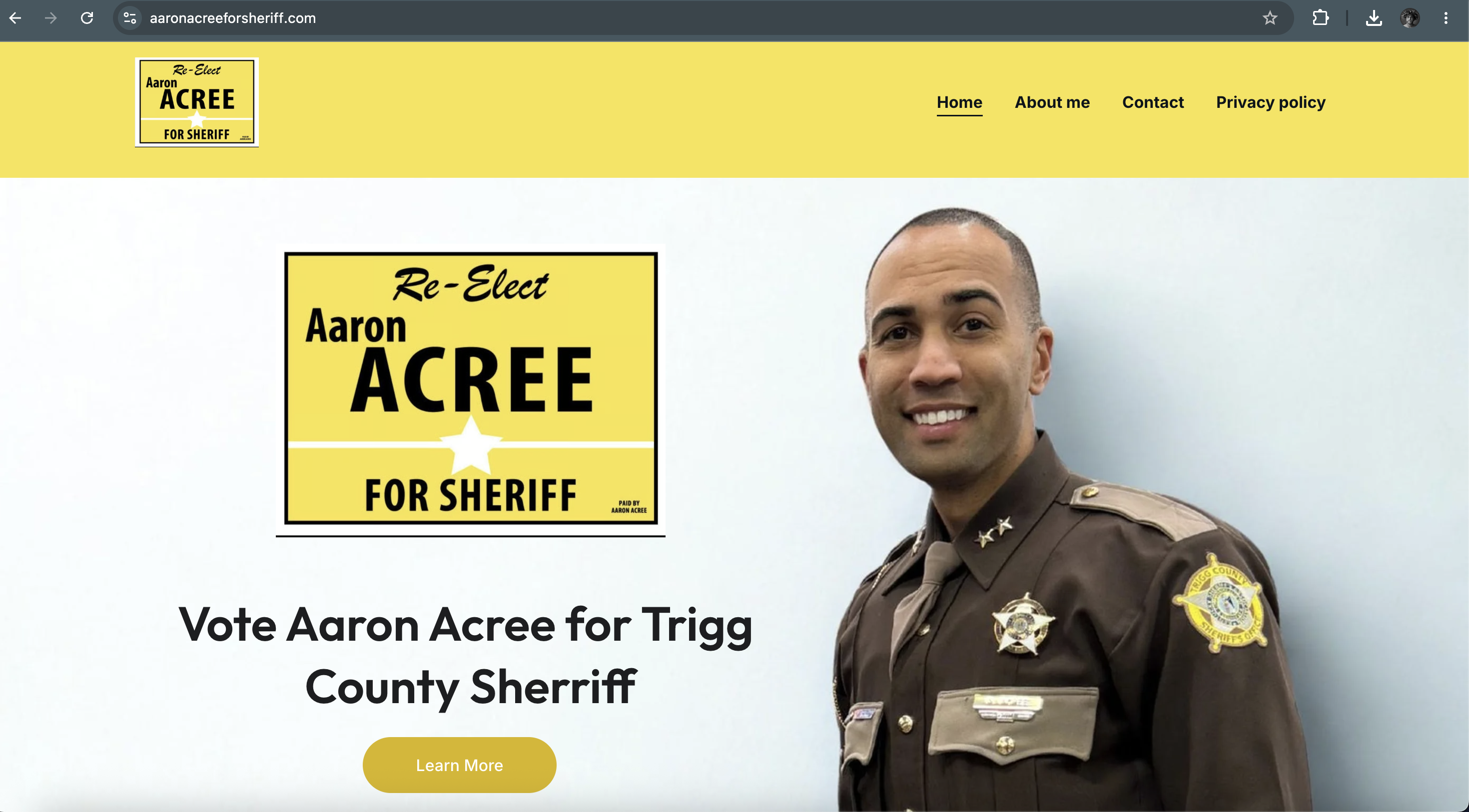 Desktop screenshot of the Aaron Acree for Sheriff website