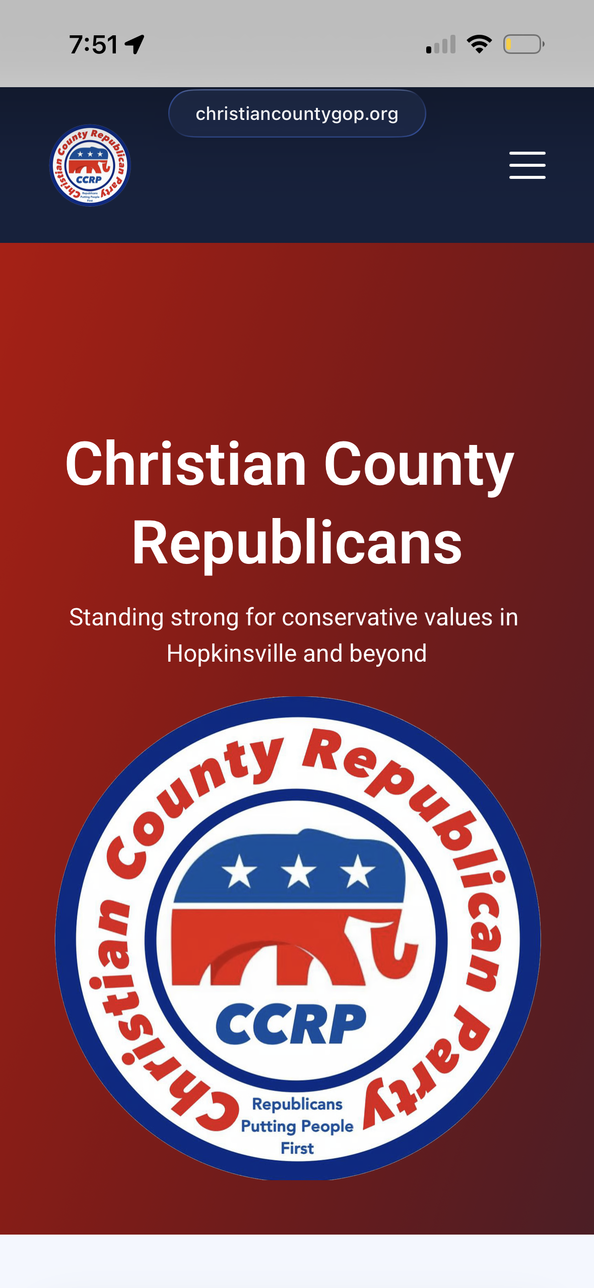 Mobile screenshot of the Christian County GOP website