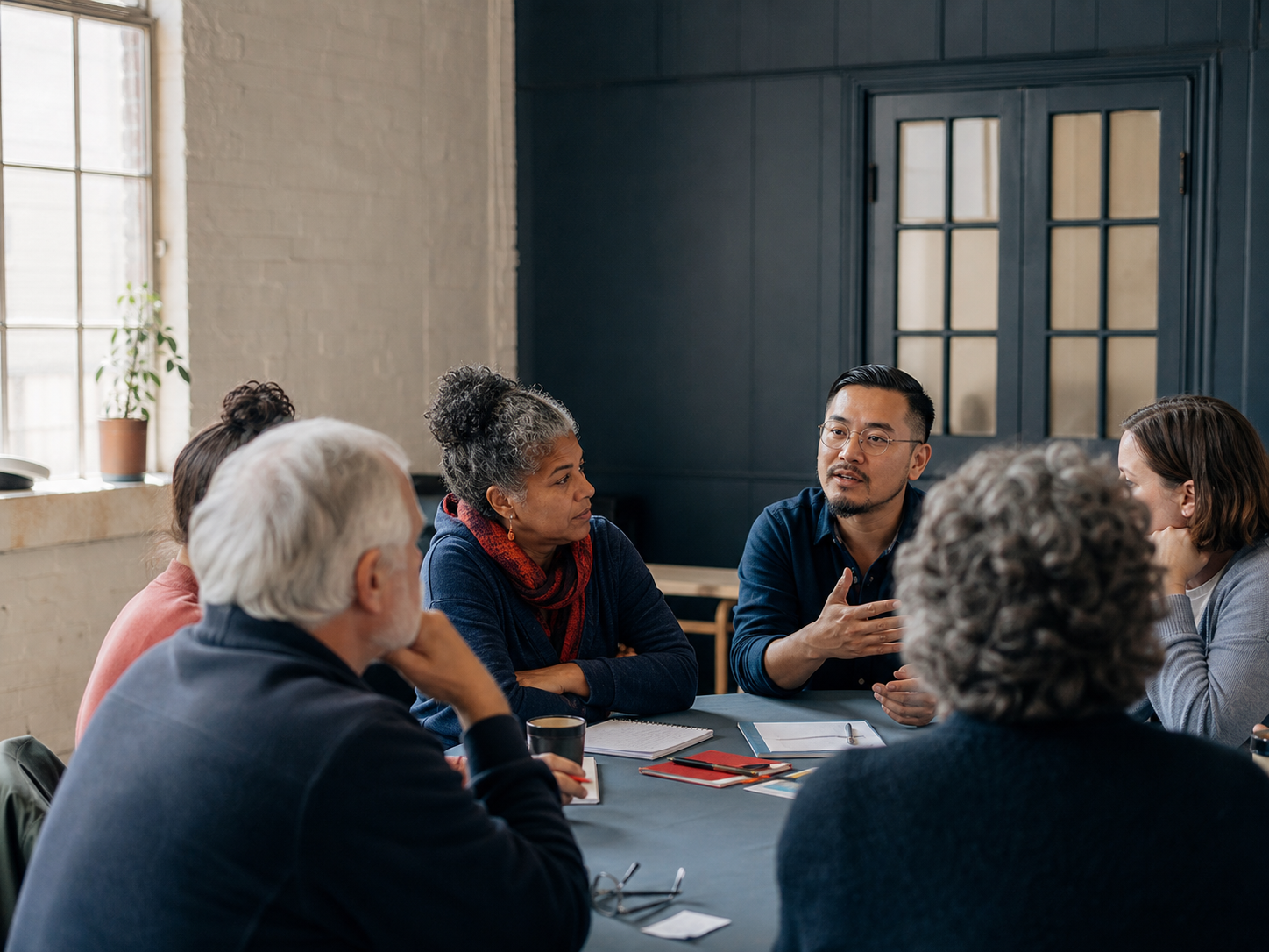 A community conversation in a civic room